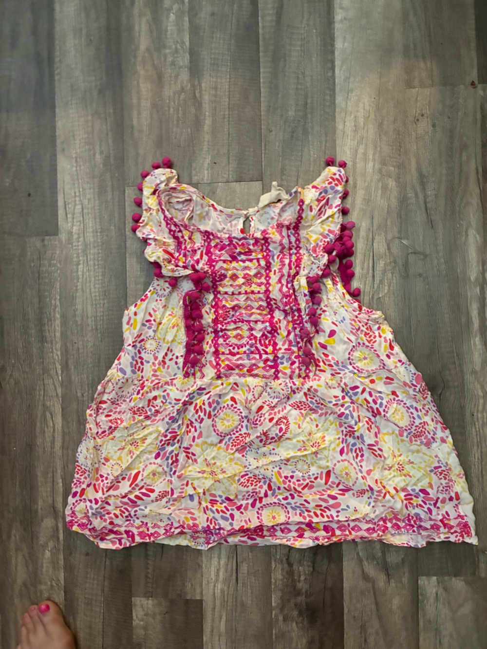 Savanna Jane Pink Yellow Floral Pom-Pom Sleeve Blouse